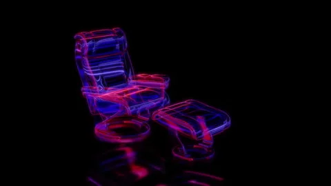 Rendering 3D animation, VISUAL EFFECTS Walnut armchair and footstool on a black Stock Footage 264948569