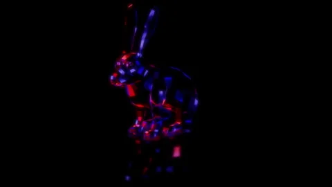 Rendering 3D animation, VISUAL EFFECTS Low Poly Cartoon Rabbit on a black Stock Footage 264948969