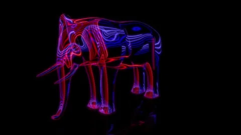 Rendering 3D animation, VISUAL EFFECTS Cartoon Elephant on a black background Stock Footage 264949016