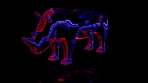 Rendering 3D animation, VISUAL EFFECTS Cartoon Rhinoceros on a black background Stock Footage 264949151