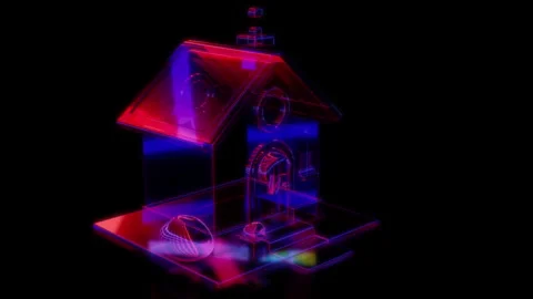 Rendering 3D animation, VISUAL EFFECTS Stylized House - 04 on a black background Stock Footage 264949443
