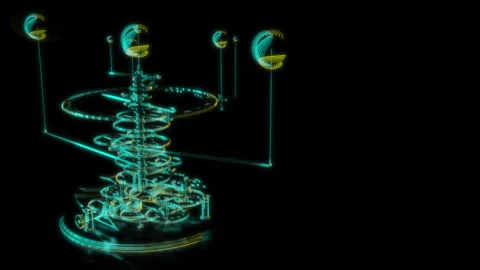 Rendering 3D animation, VISUAL EFFECTS Orrery Model on a black background Stock Footage 264949539
