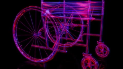 Rendering 3D animation, VISUAL EFFECTS Wheelchair Model on a black background Stock Footage 265135240