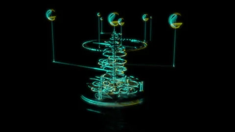 Rendering 3D animation, VISUAL EFFECTS Orrery Model on a black background Stock Footage 265136926
