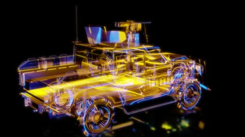 Rendering 3D animation, VISUAL EFFECTS Military Armored Car model on a black Stock Footage 265138483