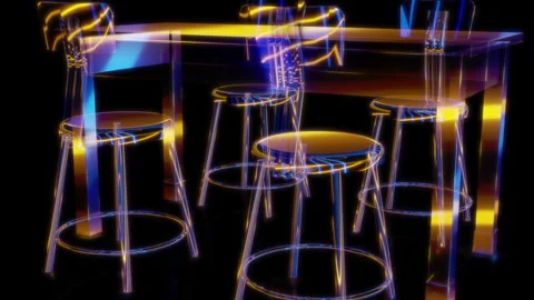 Rendering 3D animation, VISUAL EFFECTS Restaurant patio furniture 13 model on a Stock Footage 265139817