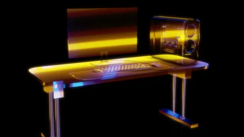 Rendering 3D animation, VISUAL EFFECTS PC Gamer Set model on a black background Stock Footage 265140010