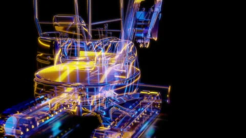 Rendering 3D animation, VISUAL EFFECTS Excavator model on a black background Stock Footage 265141266