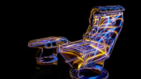 Rendering 3D animation, VISUAL EFFECTS Walnut armchair and footstool on a black Stock Footage 265141472