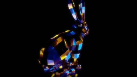 Rendering 3D animation, VISUAL EFFECTS Low Poly Cartoon Rabbit on a black Stock Footage 265141865