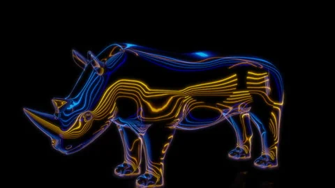 Rendering 3D animation, VISUAL EFFECTS Cartoon Rhinoceros on a black background Stock Footage 265142140