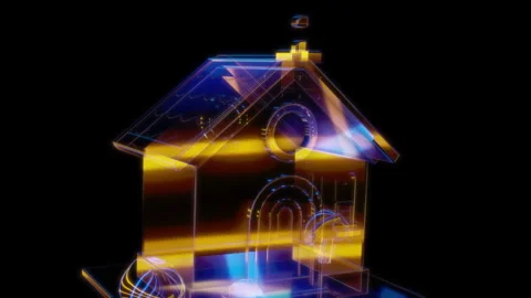 Rendering 3D animation, VISUAL EFFECTS Stylized House - 04 on a black background Stock Footage 265142948