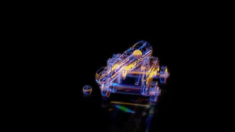 Rendering 3D animation, VISUAL EFFECTS Cannon 01 Model on a black background Stock Footage 265428746
