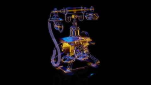 Rendering 3D animation, VISUAL EFFECTS Old wire telephone Model on a black Stock Footage 265432319