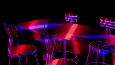 Rendering 3D animation, VISUAL EFFECTS Restaurant patio furniture 13 model on a Stock Footage 265439897