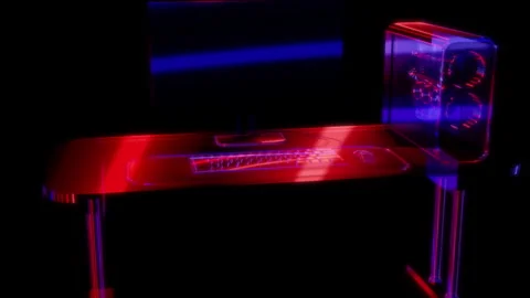 Rendering 3D animation, VISUAL EFFECTS PC Gamer Set model on a black background Video stock 265440604