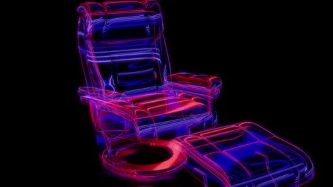 Rendering 3D animation, VISUAL EFFECTS Walnut armchair and footstool on a black Video stock 265442940