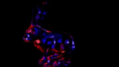Rendering 3D animation, VISUAL EFFECTS Low Poly Cartoon Rabbit on a black Stock Footage 265444282