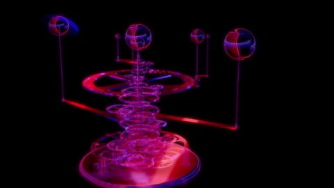 Rendering 3D animation, VISUAL EFFECTS Orrery Model on a black background Stock Footage 265447400