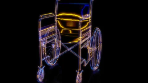 Rendering 3D animation, VISUAL EFFECTS Wheelchair Model on a black background Stock Footage 266818620