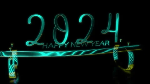 Rendering 3D animation, VISUAL EFFECTS Golden Inscription 2024 model on a black Stock Footage 266821750