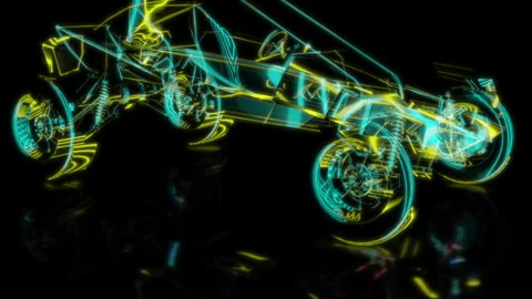 Rendering 3D animation, VISUAL EFFECTS Buggy model on a black background Stock Footage 266822244