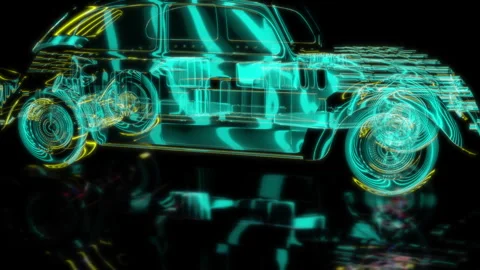 Rendering 3D animation, VISUAL EFFECTS car Model on a black background Stock Footage 266823488
