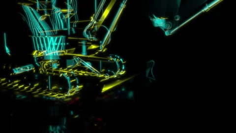 Rendering 3D animation, VISUAL EFFECTS Excavator model on a black background Stock Footage 266826417