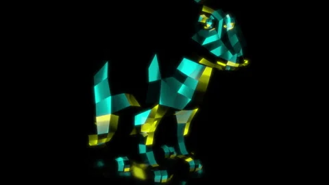 Rendering 3D animation, VISUAL EFFECTS Low Poly Cartoon Rabbit on a black Video stock 266828066