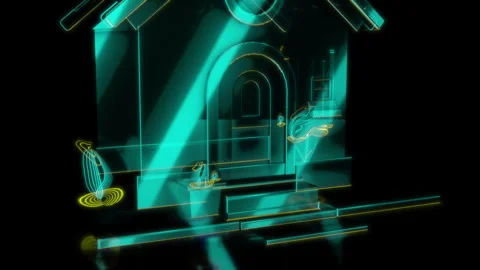 Rendering 3D animation, VISUAL EFFECTS Stylized House - 04 on a black background Stock Footage 266829970