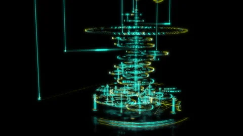 Rendering 3D animation, VISUAL EFFECTS Orrery Model on a black background Stock Footage 266830289