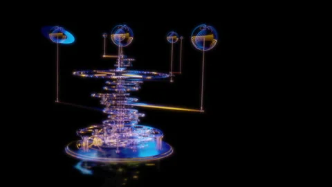 Rendering 3D animation, VISUAL EFFECTS Orrery Model on a black background Stock Footage 266830801