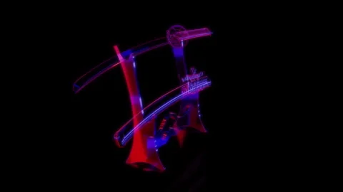 Rendering 3D animation, VISUAL EFFECTS Samurai Katana with stand Model on a Stock Footage 267013062