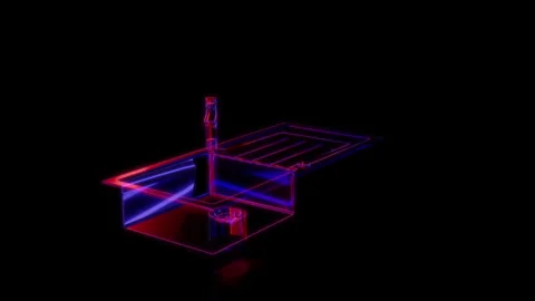 Rendering 3D animation, VISUAL EFFECTS sink with tap and drain Model on a black Stock Footage 267013421