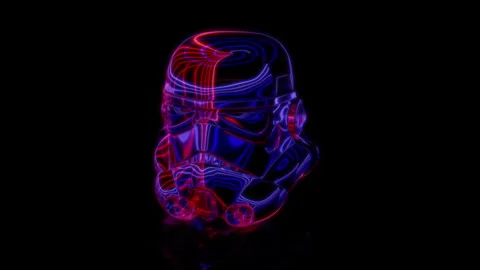 Rendering 3D animation, VISUAL EFFECTS Stormtrooper Helmet Model on a black Stock Footage 267014242