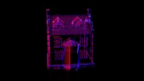 Rendering 3D animation, VISUAL EFFECTS Medieval house Model on a black Stock Footage 267015347
