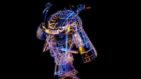 Rendering 3D animation, VISUAL EFFECTS Samurai helmet Model on a black Stock Footage 267462271