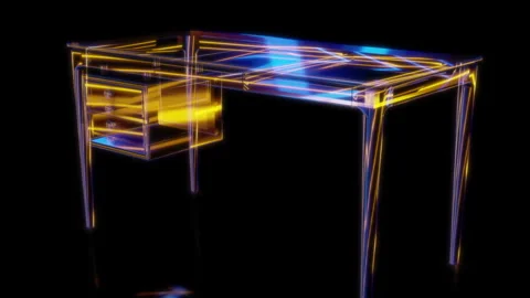 Rendering 3D animation, VISUAL EFFECTS Timber desk with drawers Model on a black Stock Footage 267467320