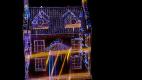 Rendering 3D animation, VISUAL EFFECTS Medieval house Model on a black Stock Footage 267468292