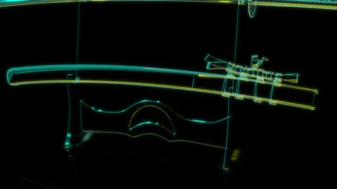 Rendering 3D animation, VISUAL EFFECTS Samurai Katana with stand Model on a Stock Footage 267844063