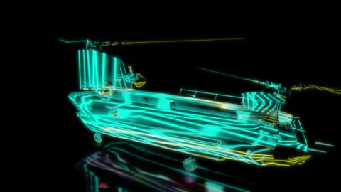 Rendering 3D animation, VISUAL EFFECTS military helicopter Model on a black Video stock 267847482