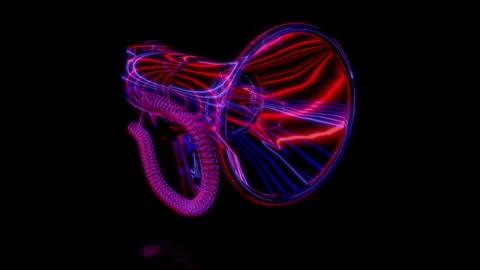 Rendering 3D animation, VISUAL EFFECTS Megaphone Model on a black background Stock Footage 268396329