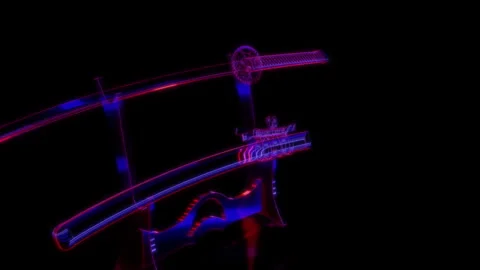 Rendering 3D animation, VISUAL EFFECTS Samurai Katana with stand Model on a Stock Footage 268399662