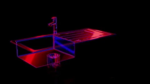 Rendering 3D animation, VISUAL EFFECTS sink with tap and drain Model on a black Stock Footage 268400443