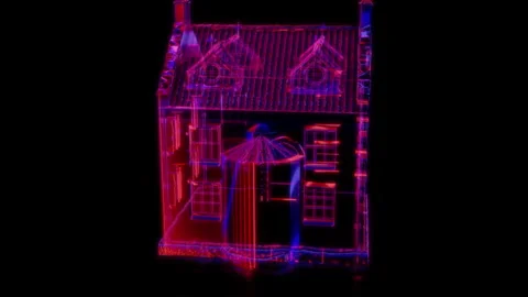 Rendering 3D animation, VISUAL EFFECTS Medieval house Model on a black Stock Footage 268404129