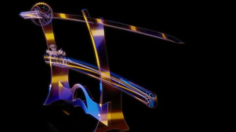 Rendering 3D animation, VISUAL EFFECTS Samurai Katana with stand Model on a Stock Footage 268819469