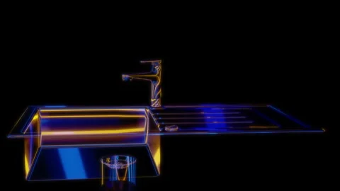Rendering 3D animation, VISUAL EFFECTS sink with tap and drain Model on a black Stock Footage 268820178