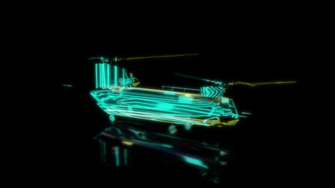 Rendering 3D animation, VISUAL EFFECTS military helicopter Model on a black Stock Footage 269141339