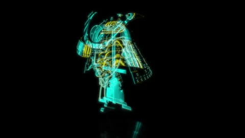 Rendering 3D animation, VISUAL EFFECTS Samurai helmet Model on a black Stock Footage 269143244