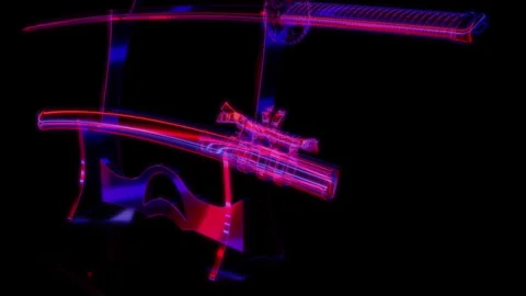 Rendering 3D animation, VISUAL EFFECTS Samurai Katana with stand Model on a Stock Footage 269630305